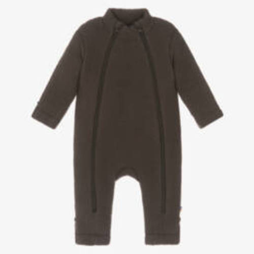 1-4 months Brown Merino Wool Fleece Double-Zip Romper