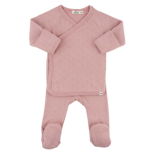 oh baby! Pointelle Kimono Footie Set - Hearts - Blush