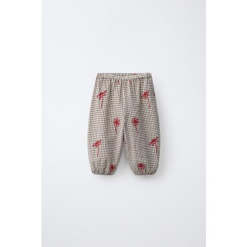 GINGHAM BLOOMER PANTS WITH EMBROIDERED FLOWERS - Chocolate | ZARA United States