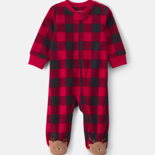 Baby Buffalo Check Fleece 2-Way Zip Sleeper - Red/Black | Carter’s Oshkosh Canada