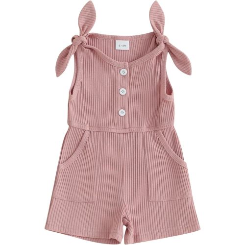Fernvia Toddler Baby Girl Summer Clothes Sleeveless Ribbed Knitted Jumpsuit Shorts Overalls Baby One Piece Outfit