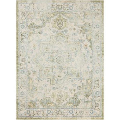 Nourison Astra Machine Washable 5'3" x 7' Blue Green Vintage Indoor Flatweave Rug