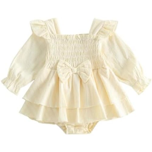 Baby Girl Fall Outfits Long Sleeve Ruffled Smocked Romper Dress