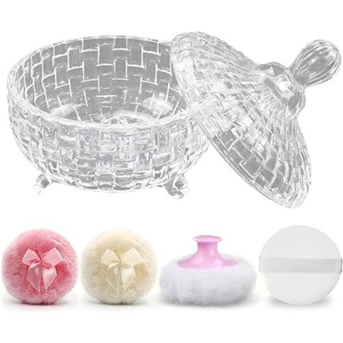 Baby Powder Puff and Container Set, Dusting Powder Container with 4 Pcs Puff, Suitable for Face Body Wet Dry Makeup Soft Washable Reusable Valentine's Day Gift