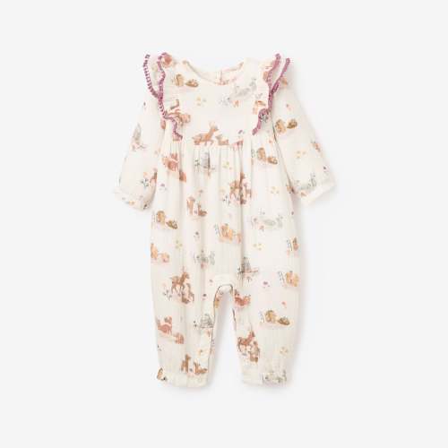 Forest Family Organic Muslin Ruffle Jumpsuit – Elegant Baby