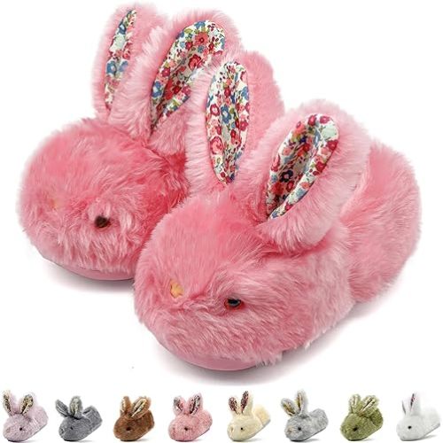 Toddler Slippers Girls Boys Kids Bunny House Slipper Winter Cute Rabbit Slippers Warm Soft Plush Fuzzy Slippers Indoor Non-Slip Animal Cartoon Slippers