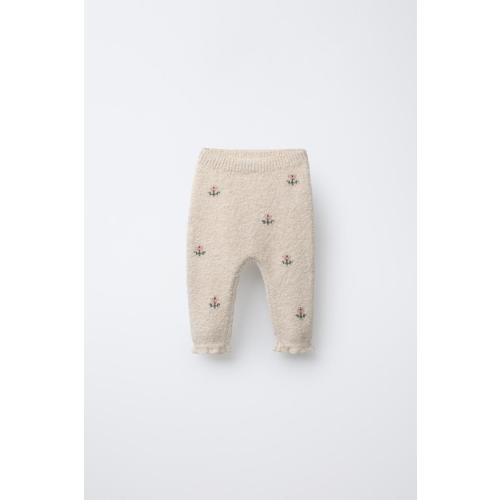EMBROIDERED FLORAL PANTS - Light beige | ZARA United States