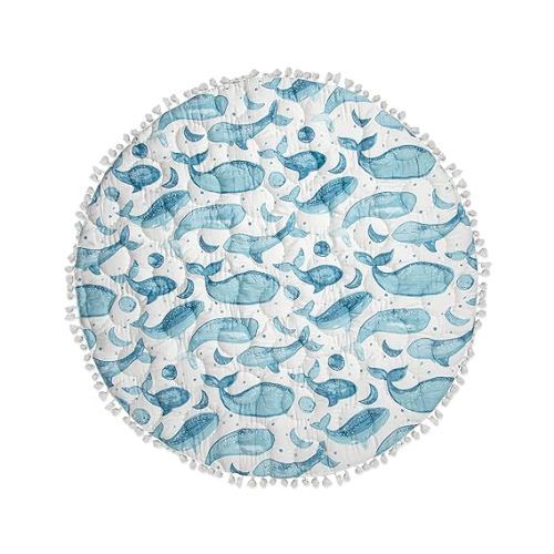 Crane Baby Activity Mat, Baby Play Mat Whale Print, Ocean Nursery Decor for Boys & Girls, Infant Tummy Time Floor, Ocean Nursery Decor, 40" x 40"