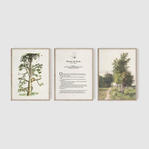 Winnie the Pooh Nursery Art Set, Set of 3 Prints, Nursery Prints, Woodland Nursery Kids Room, Childrens Gift, Light Academia Baby Room Decor