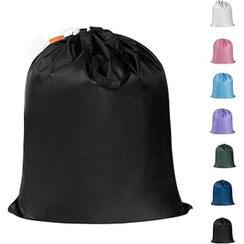 Polecasa Small Heavy Duty Laundry Bag with 130gsm Tear Resistant Fabric and Handles, Easy to Carry Durable Dirty Clothes Drawstring Bag, Perfect for College Dorm, Travel 21”x24”,Black