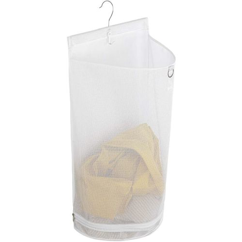 ALYER Hanging Semi Round Storage Mesh Bag,Collapsible Laundry Hamper Basket with Durable Hanger (White)