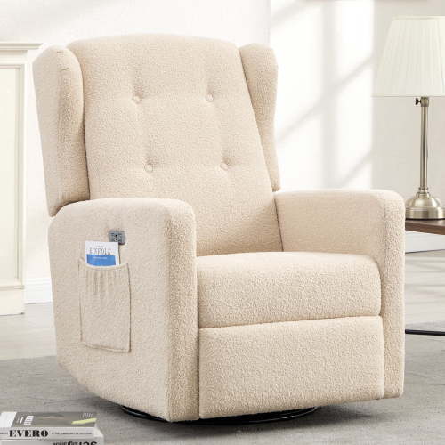 Sfxingyou Power Swivel Rocking Recliner, Beige, USB Ports