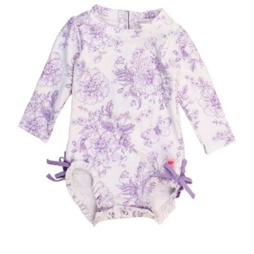 RuffleButts Baby Girls UPF50+ Purple Butterfly, 6-12m