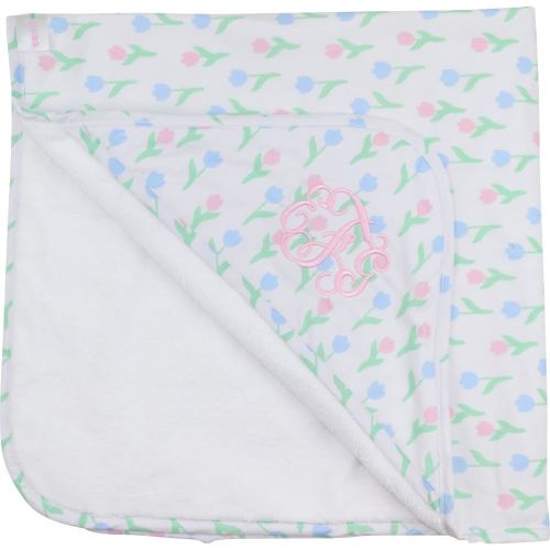 Pink And Green Tulip Print Hooded Towel