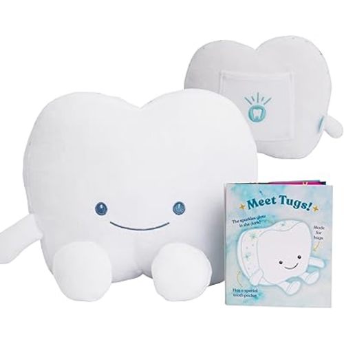 Tooth Fairy Pillow for Kids with Tooth Pocket, Tugs The Tooth Pillow, Comfort Plush for Loose Teeth, Big Feelings & Bedtime, Glow in The Dark, Ages 3+