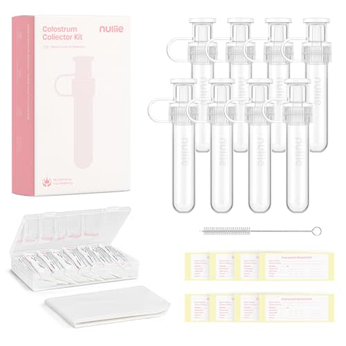Nuliie 8pcs Colostrum Collector Kit, 7ml, Leakproof, Reusable, BPA-Free | Breast Milk Collector, Heat & Freezer Resistant, Cotton Cloth Wipe, Storage Case, Cleaning Brush, Ready-to-Use for Newborns