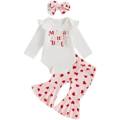 Newborn Baby Girls Bell Bottom Outfit Ruffle Long Sleeve Romper Flare Pants Set Headband