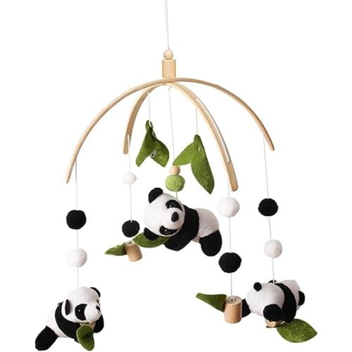 predolo Baby Crib Mobile Toy Baby Rattle Toy Panda Sensory Toy Photography Props Bamboo Leaf Hanging Rattle Toys Bed Bell Toy for Stroller Pushchair