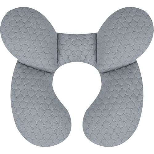 KAKIBLIN Baby Travel Pillow, Upgraded Baby Neck Pillows for Car Seat, Babies Support Pillow, Infant Neck Pillow for Head and Neck, Newborn Head Support for Car Seat,Stroller, Pushchair (Light Grey)