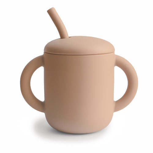 Mushie Baby Silicone Training Cup + Straw | Natural