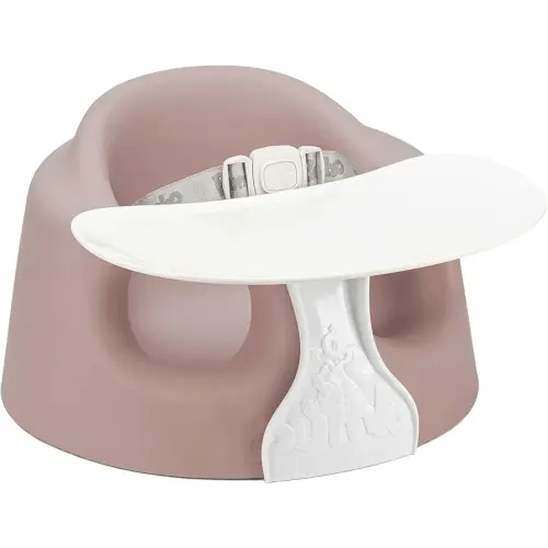 Bumbo Foam Infant Floor Seat Plus+ with Tray for Babies 3 to 12 Months Old, Sonoran Rose - Portable Soft Baby Chair with Large Legroom and 3-Point Harness for Feeding and Play