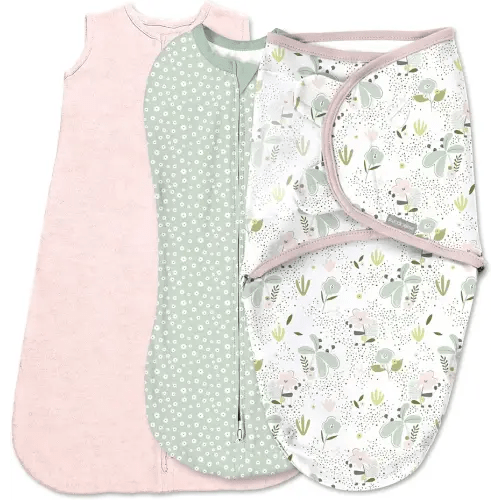 SwaddleMe by Ingenuity Comfort Pack Baby Swaddle Set, Size 0-3 Months, 5-14 Pounds, Pod, Original Swaddle, Night Sack, 3pk - Peekaboo Panda