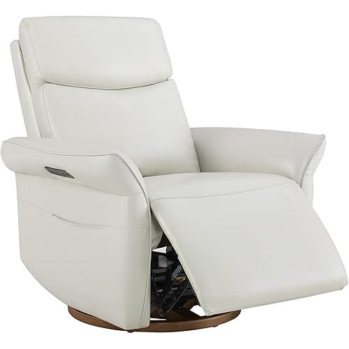 CHITA Genuine Leather Power Recliner Chair, Electric Triple-Motor Swivel Glider Nursery Rocking Chair with Adjustable Power Headrest and Lumbar Support, GREENGARD Gold Certified, Creamy Grey