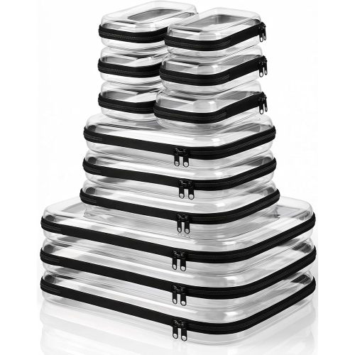 Jowwcen 12 Pack Clear Hard Shell Zipper Case (Black)