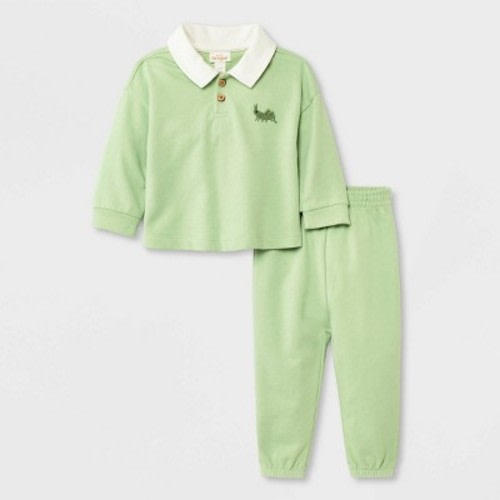 Baby French Terry Bunny Graphic Streetwear Top & Bottom Set - Cat & Jack™, Color: Olive Green, Size: 6-9M