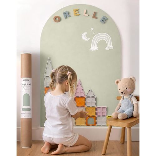 Orelle MagicWall | Magnetic Arch Wall Decal – Repositionable & Renter-Friendly | Peel & Stick Magnetic Wall Decal Chalkboard for Kids | Playroom Essentials | Large | 24 x 39 | Sage Green