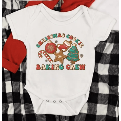 Christmas Cookie Baking Crew onesie, Pink, 6-12 mos