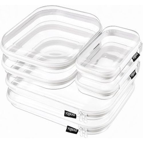 YQBRAO 6 Pack Clear Hard Shell Zipper Case, 1.2mm Heavy Duty Crush-Proof Diaper Bag Organizer Pouches, TSA Approved Travel Makeup Bag for Toiletries & Electronics, (2L, 2M, 2S) Multi-Size Storage Set