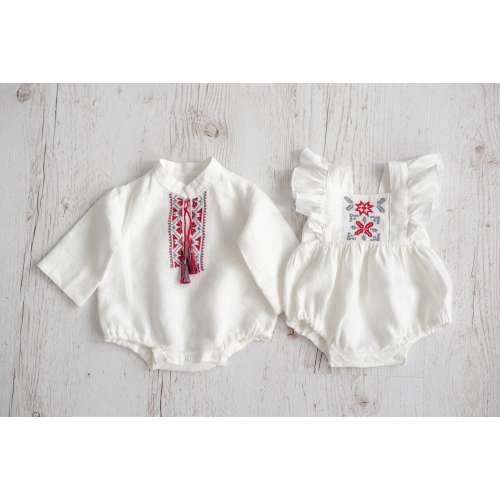 Newborn Ukrainian Vyshyvanka Dress, Newborn Linen Romper, Baby Embroidered Boho Romper, Newborn Coming Home outfit, Linen Baptism Romper
