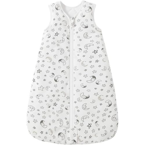 Mosebears Sleep Sack Baby Winter Wearable Blanket with 2-Way Zipper,2.5 TOG Cotton Sleep Sack Unisex (White Star, 0-6 Months)