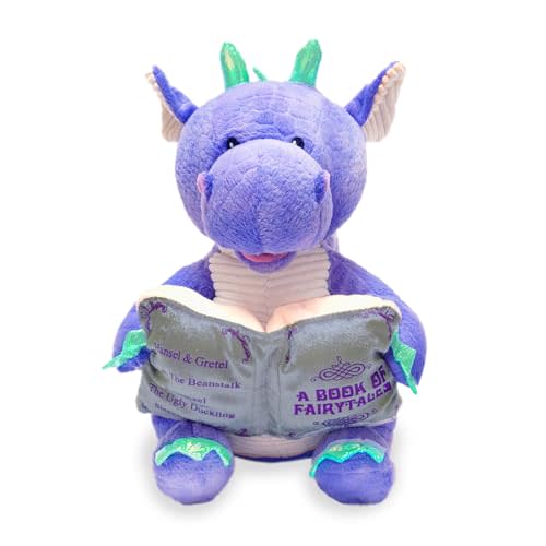 Cuddle Barn | Dalton The Storytelling Dragon with Light Up Book - Animated Stuffed Animal Plush Toy | Mouth Moves, Head Sways | Recites 5 Fairy-Tales - 11" Height