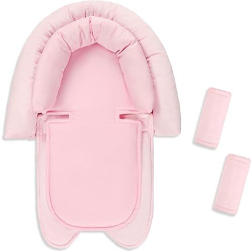 SWESEN Infant Car Seat Insert & Strap Covers, Car Seat Head Support for Baby Girls Boys, 2 in 1 Breathable Air Mesh Car Seat Insert for Newborns, Double-Sided Reversible, for Infants Aged 0-12 (Pink)