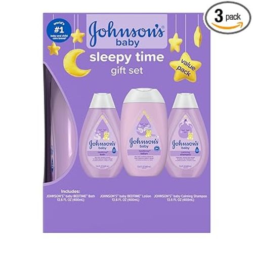 Johnson's Baby Sleepy Time Gift Set with Calming Bedtime Bath, Bedtime Lotion & Calming Shampoo, Baby Bedtime Essentials with Relaxing NaturalCalm Aromas, Hypoallergenic, 3 Items