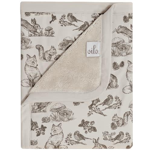 Oilo Woodland Baby Blanket, Woodland Animal Baby Blanket with Ultra‑Soft Plush Backing & Organic Cotton Jersey Print, Double‑Layered 30x40 Blanket for Newborns & Toddlers