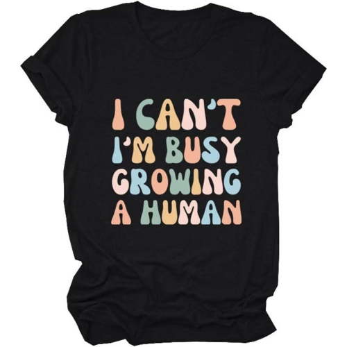 Pregnancy Announcement Shirts for Women Funny Maternity T Shirts I Cant Im Busy Growing a Human Shirt Mother's Day Tops