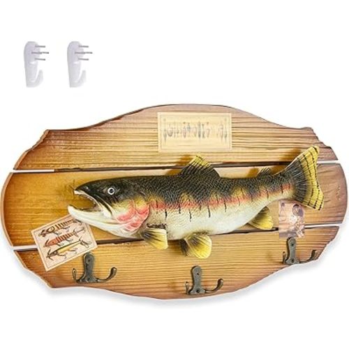 Rustic Wooden Fish Wall Hooks Wall Mount Beach Coastal Ocean Theme Key Holder with Resin Fish for Keys, Jackets, Towels, Gift Hallway Entryway Kitchen Wall Art Decor (Style B)