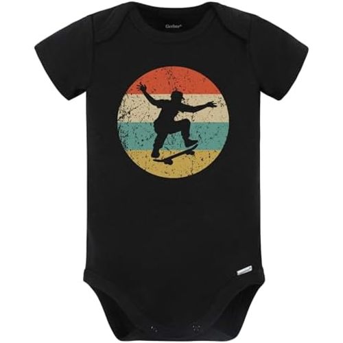 Skateboarder Skateboarding Skater Ollie Retro Skateboard Baby Bodysuit (Black)