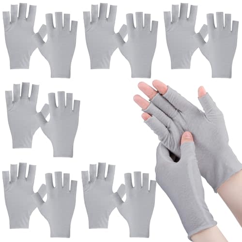 Geyoga 6 Pairs Fingerless Moisturizing Gloves Eczema Cotton Gloves for Adults Half Finger Touchscreen Lotion Overnight Dry Hands for Women Sleeping (Classical,Grey)
