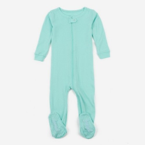 Leveret Footed Cotton Pajamas Solid Aqua 3-6 Month