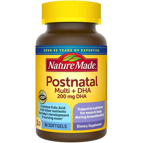 Nature Made Postnatal Multivitamin + DHA 200 mg, 60 Softgels, to Support Nursing Moms & Babies During Breastfeeding, Postnatal Vitamins & Nutrients Include Iron, Vitamin D3, Calcium, Iodine and More