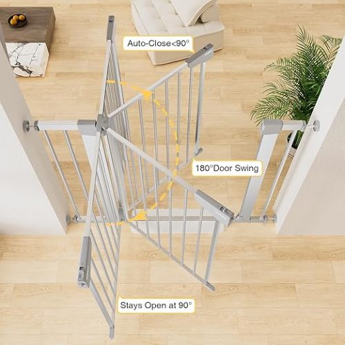 Cumbor 29.7-40.6" Baby Gate for Stairs, Mom's Choice Awards Winner-Dog Gate for Doorways, Pressure Mounted Self Closing Pet Gates for Dogs Indoor, Safety Child Gate with Easy Walk Thru Door, Silver