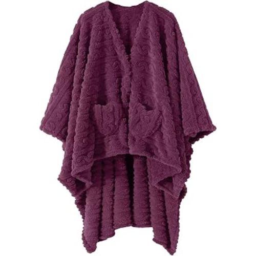 Wearable Blanket Sherpa Fleece Shawl Blanket with Pockets Blanket Poncho Cape for Adults, Cozy Shawl TV Throw Blankets