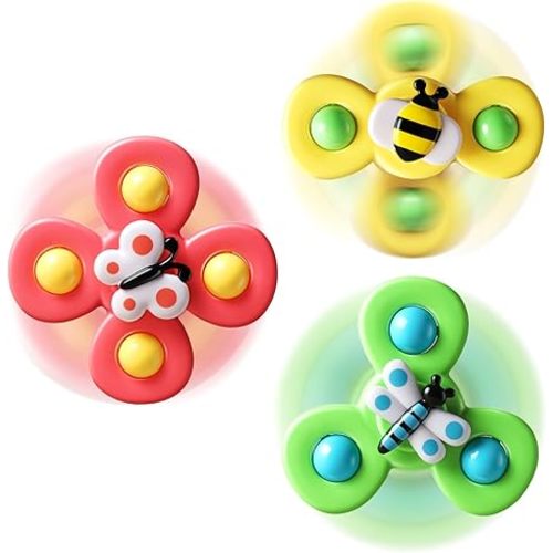 ALASOU 3PCS Suction Cup Spinner Toys for 1 Year Old Boy Girl|Spinning Top 12 18 Months|1 2 Year Old Boy Birthday Gift|Baby Bath Toy for Kids Ages 1-3|Sensory Airplane Travel Toy for Infant Toddlers