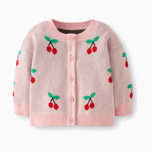 Hanna Andersson Novelty Cardigan - Cherries On Light Pink, 0-3 M