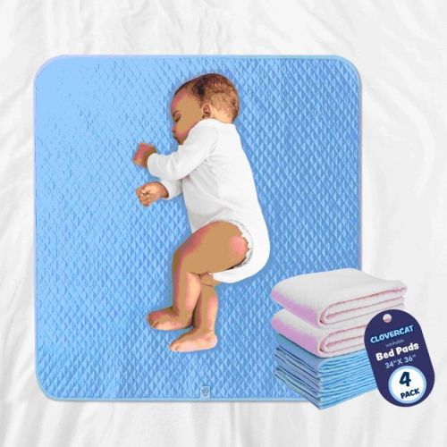 Clovercat Bed Pads, Washable Waterproof Mattress Protector, Blue & Pink, 34" X 34", 4-Pack