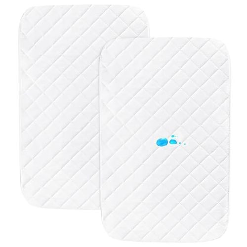 Bassinet Mattress Pad Cover Fit for Graco Travel Lite Crib/Guava Lotus/Maxi-COSI Swift Lightweight Portable, Waterproof Bassinet Mattress Protector Quilted (20" x 28") 2 Pack